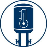 Symbol eines Wassererhitzers mit Thermometer, frontale Ansicht