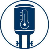 Symbol eines Wassererhitzers mit Thermometer, frontale Ansicht