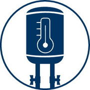Symbol eines Wassererhitzers mit Thermometer, frontale Ansicht