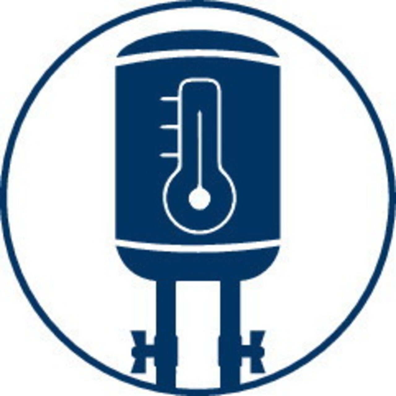Symbol eines Wassererhitzers mit Thermometer, frontale Ansicht