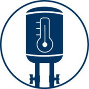 Afbeelding van een boiler met thermometer, vooraanzicht