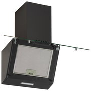 Moderne Dunstabzugshaube in schwarzem Design, seitliche Perspektive