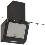 Moderne Dunstabzugshaube in schwarzem Design, seitliche Perspektive