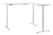 Moderner weißer E-Eckschreibtisch mit höhenverstellbaren Beinen, seitliche Perspektive