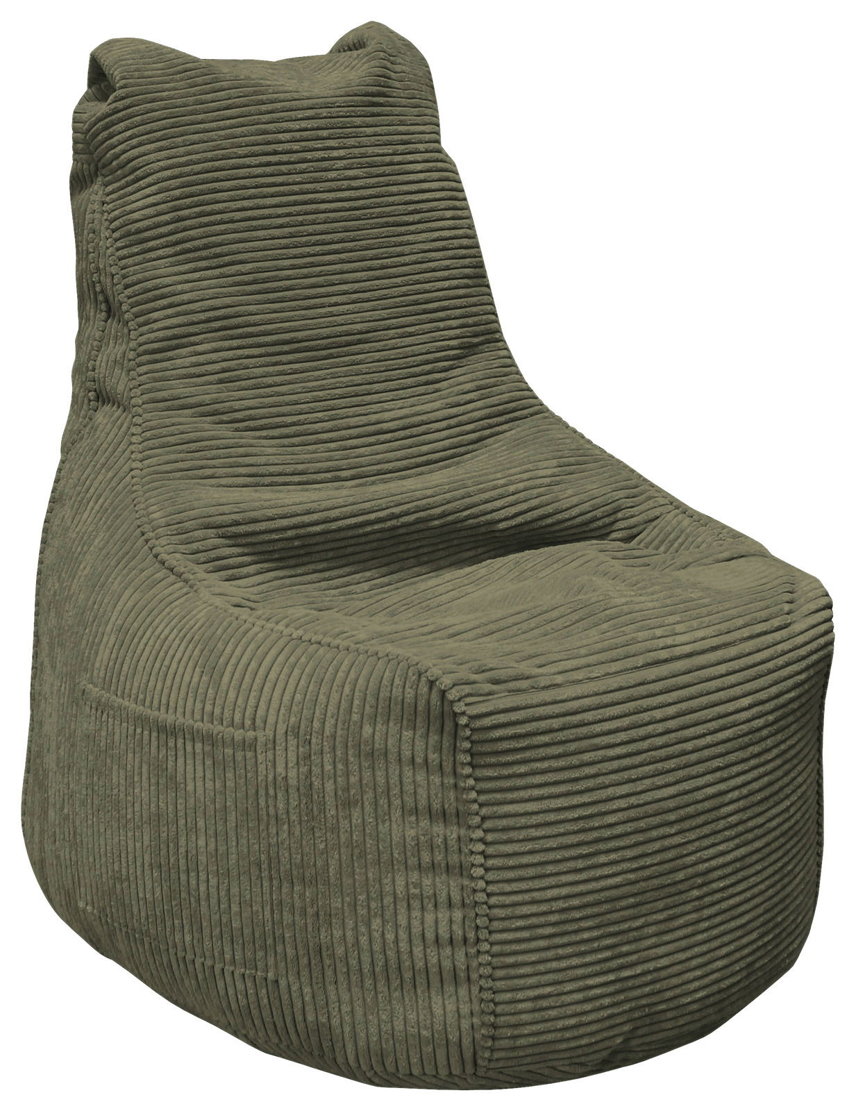 Grüner Sitzsack aus Cordstoff, seitliche Perspektive