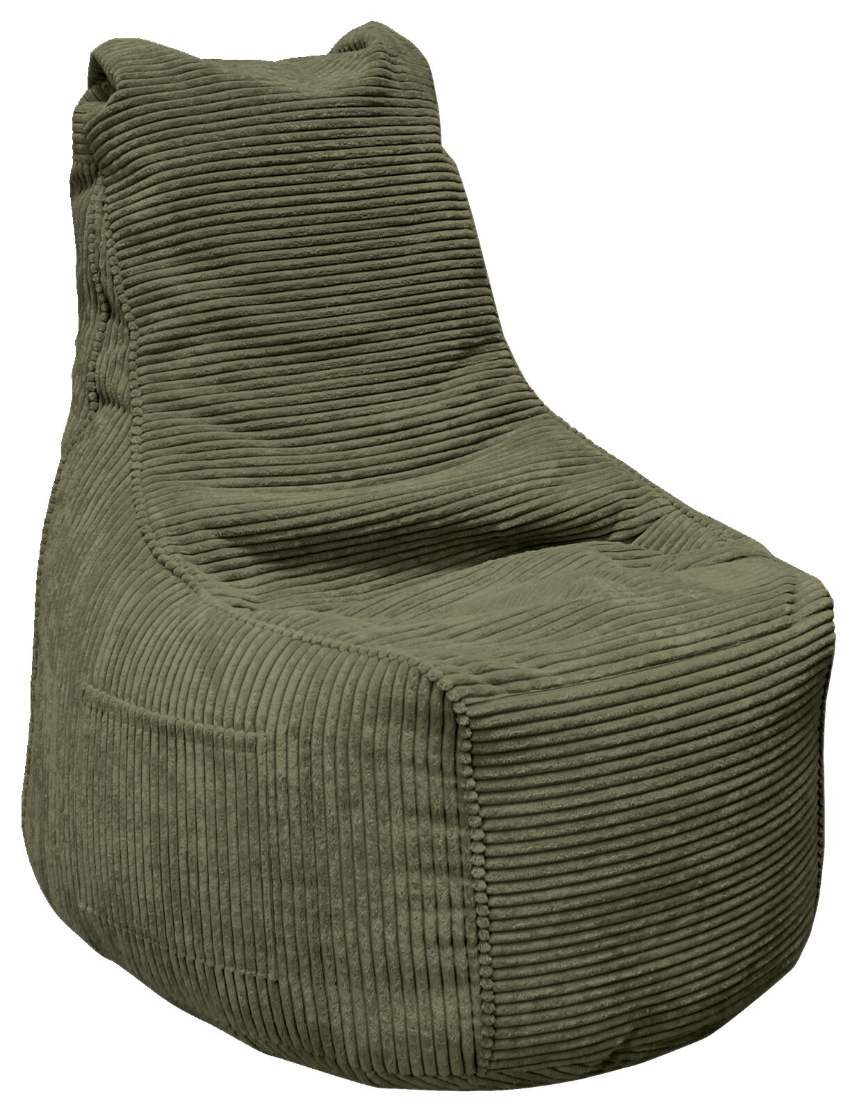 Grüner Sitzsack aus Cordstoff, seitliche Perspektive