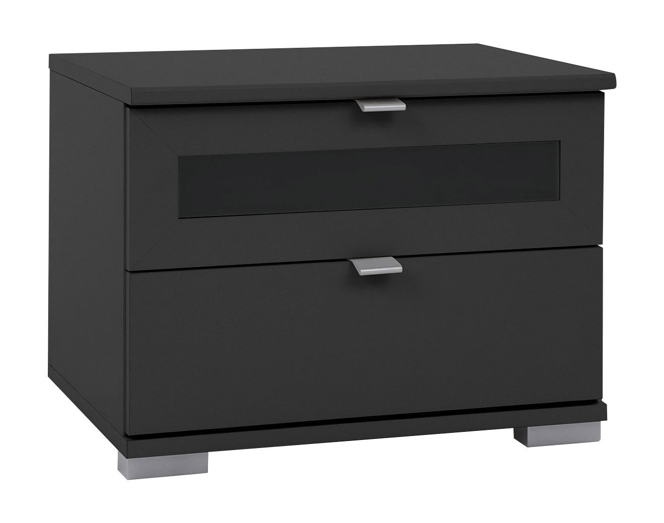 Z2 Nachtkonsole BOX PLUS Schwarze Nachtkonsole mit zwei Schubladen, moderne Griffe, Frontansicht