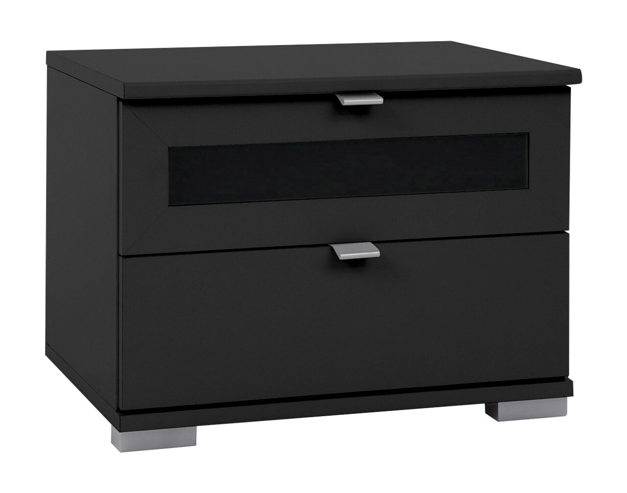 Z2 Nachtkonsole BOX PLUS Schwarze Nachtkonsole mit zwei Schubladen, moderne Griffe, Frontansicht