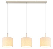 Hängeleuchte mit drei zylindrischen Lampenschirmen in beige, frontalansicht
