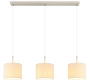 Hängeleuchte mit drei zylindrischen Lampenschirmen in beige, frontalansicht