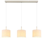 Hängeleuchte mit drei zylindrischen Lampenschirmen in beige, frontalansicht
