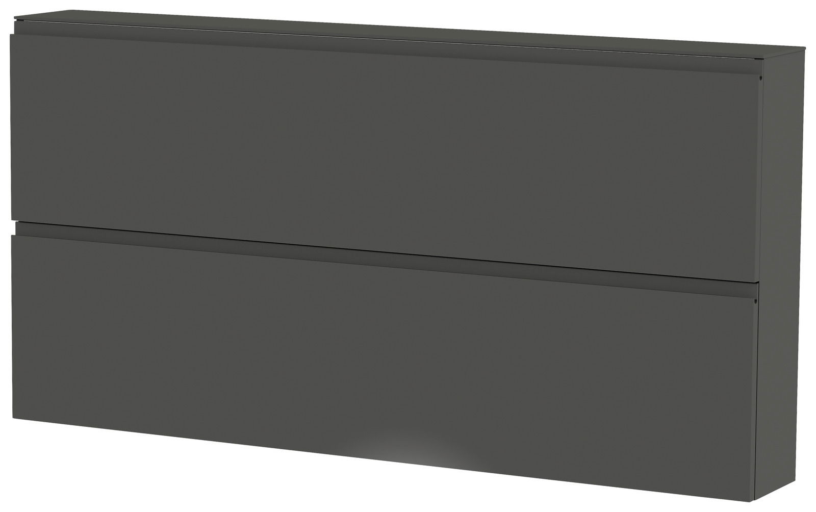 Moderner, grauer Hängeschuhschrank mit zwei Klappen, seitliche Perspektive