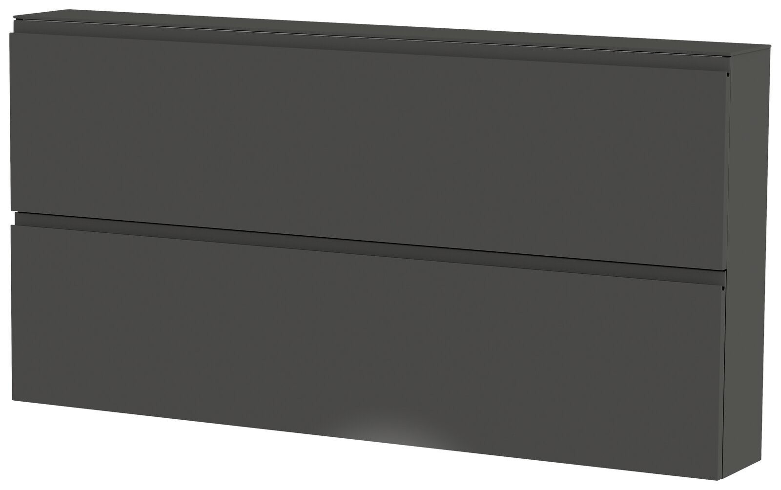 Moderner, grauer Hängeschuhschrank mit zwei Klappen, seitliche Perspektive