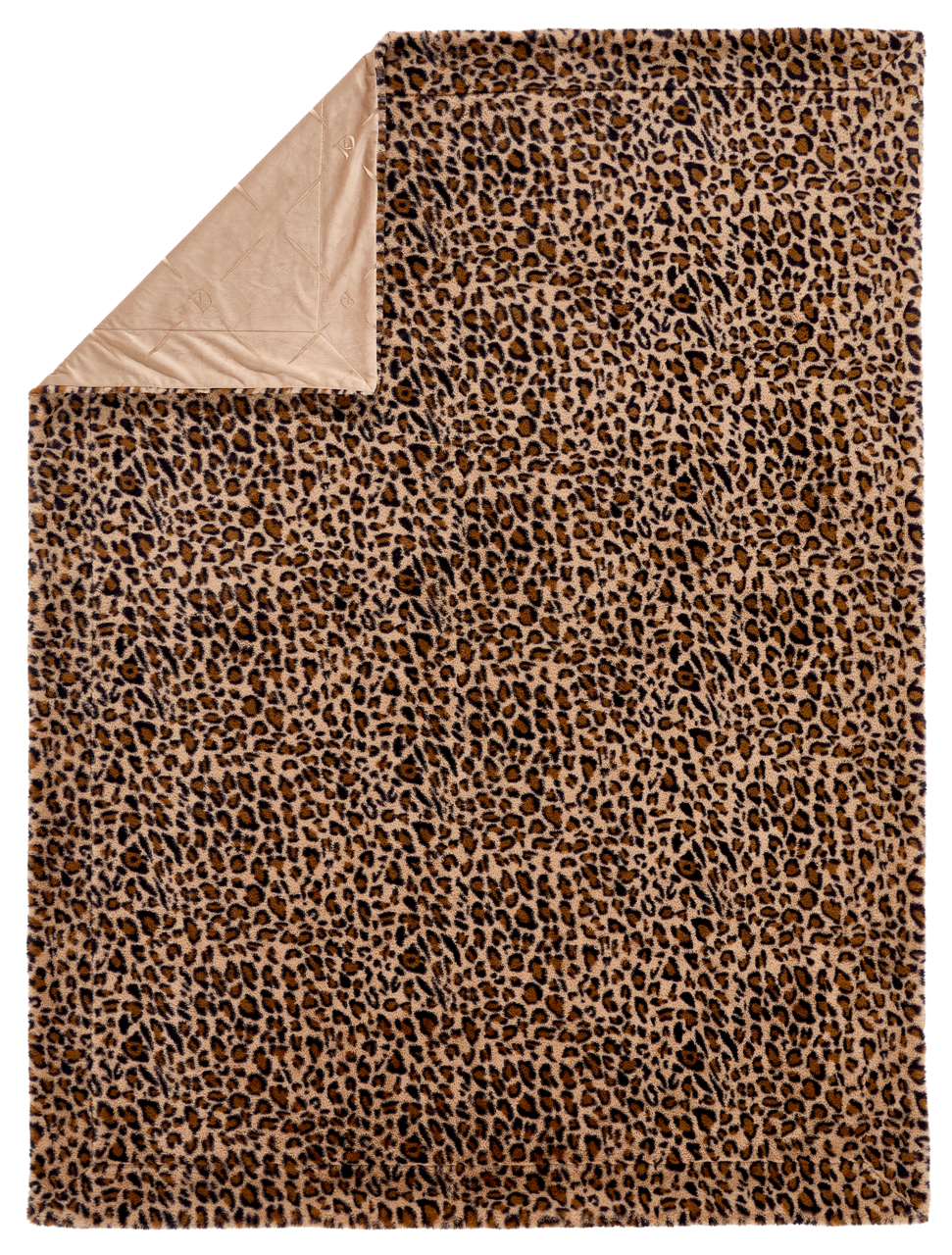 Leopardenmuster Felldecke, Draufsicht mit umgeschlagener Ecke