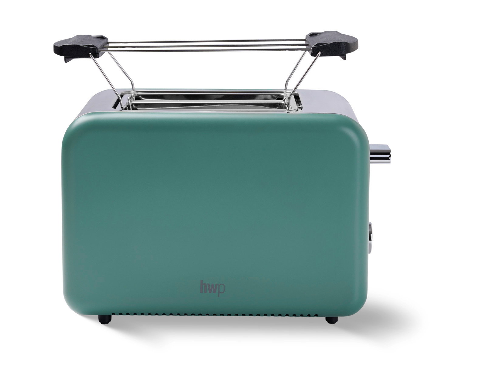 Grüner Toaster mit Brötchenaufsatz, Vorderansicht