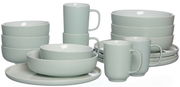Kombiservice Jasper 16-teilig in sanftem Pastellgrün, bestehend aus Tellern, Schalen und Tassen, seitliche Perspektive