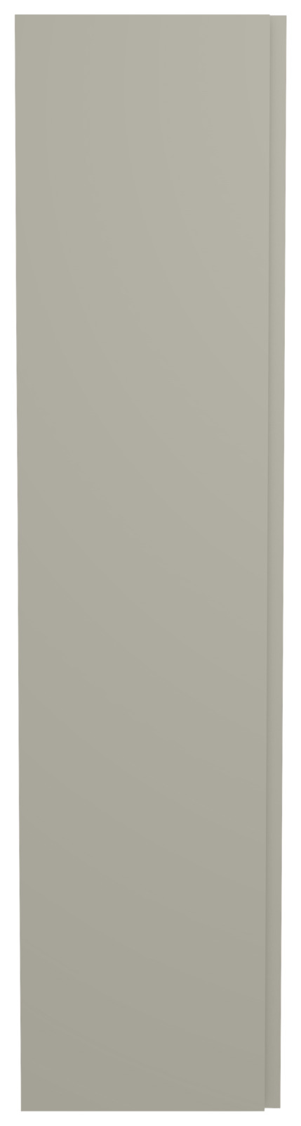 Frontansicht eines einfarbigen, grauen Hänge-Garderobenschranks mit einer Tür.