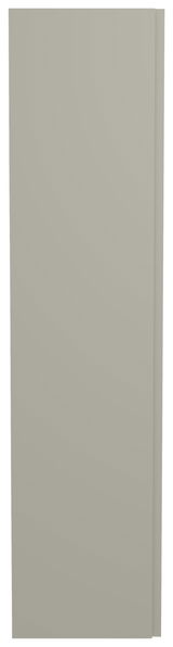 Frontansicht eines einfarbigen, grauen Hänge-Garderobenschranks mit einer Tür.