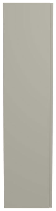 Frontansicht eines einfarbigen, grauen Hänge-Garderobenschranks mit einer Tür.