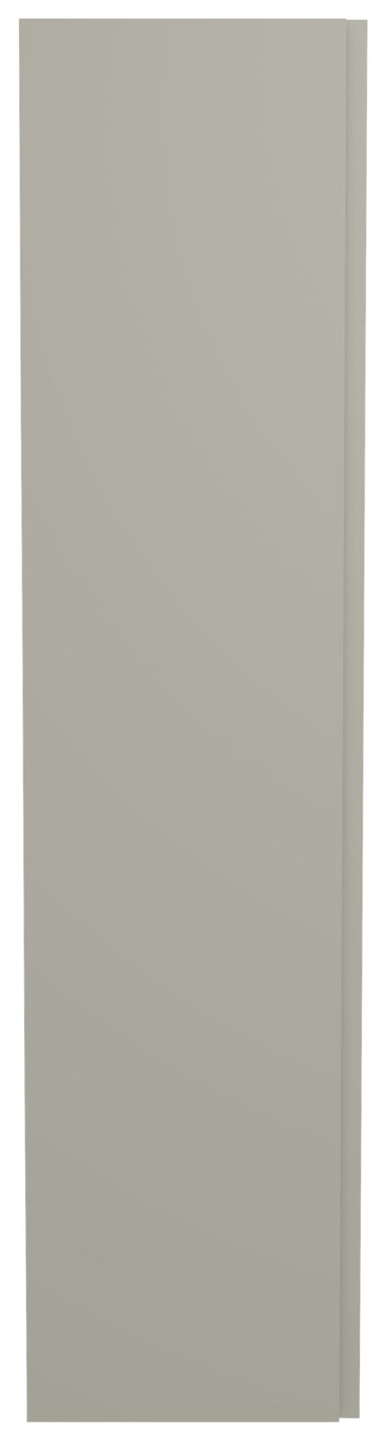 Frontansicht eines einfarbigen, grauen Hänge-Garderobenschranks mit einer Tür.