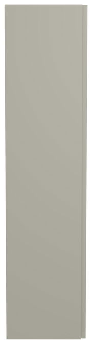 Frontansicht eines einfarbigen, grauen Hänge-Garderobenschranks mit einer Tür.