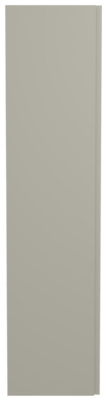 Frontansicht eines einfarbigen, grauen Hänge-Garderobenschranks mit einer Tür.