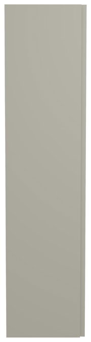 Frontansicht eines einfarbigen, grauen Hänge-Garderobenschranks mit einer Tür.