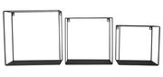 Dreiteiliges Wandregal-Set aus schwarzem Metall in frontaler Ansicht