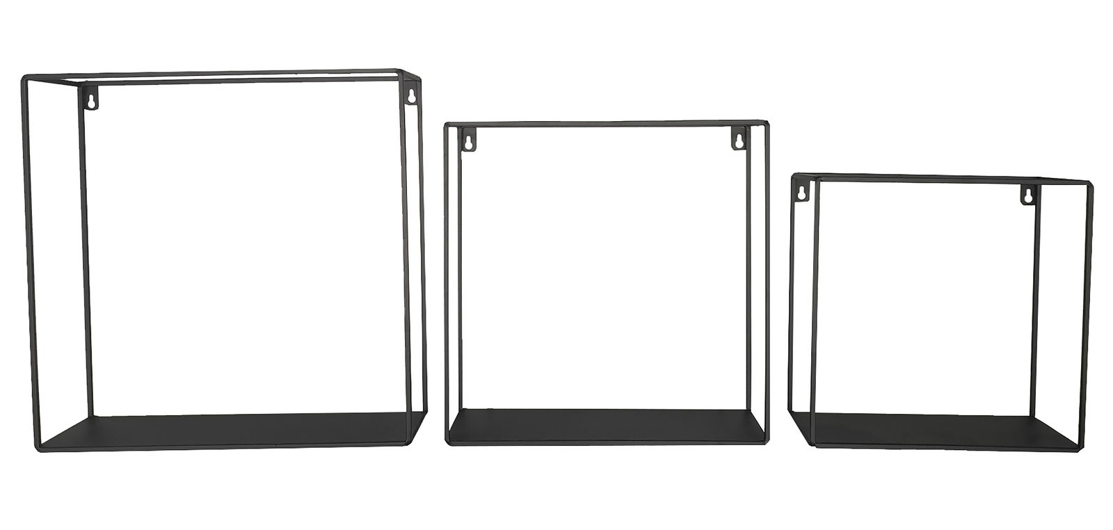 XORA Wandregal 3er Set TINA Dreiteiliges Wandregal-Set aus schwarzem Metall in frontaler Ansicht