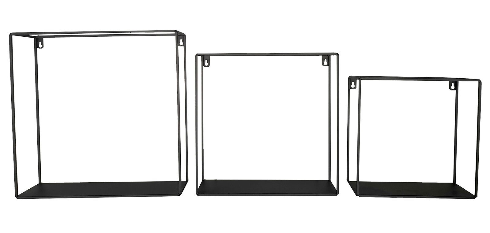 XORA Wandregal 3er Set TINA Dreiteiliges Wandregal-Set aus schwarzem Metall in frontaler Ansicht