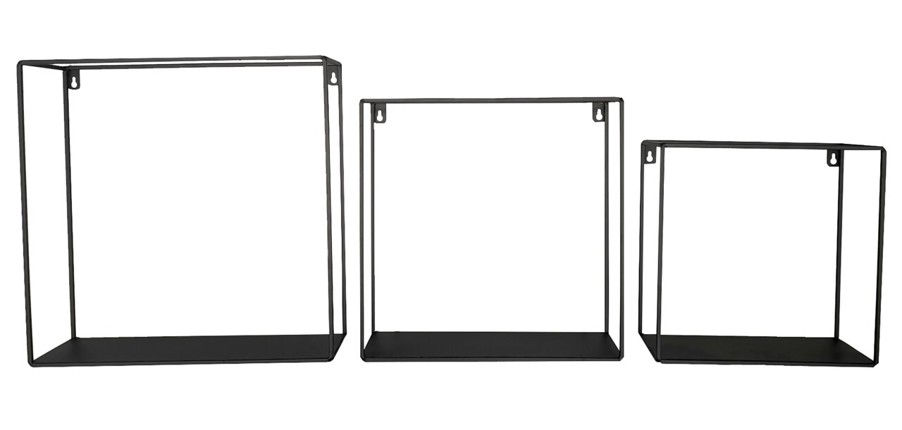 XORA Wandregal 3er Set TINA Dreiteiliges Wandregal-Set aus schwarzem Metall in frontaler Ansicht