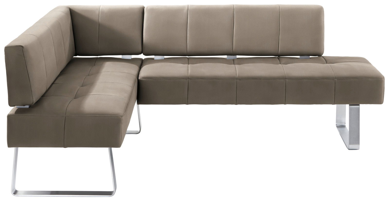 Moderano Eckbank LUPO II Moderne Eckbank in braunem Leder mit Metallbeinen, seitliche Perspektive