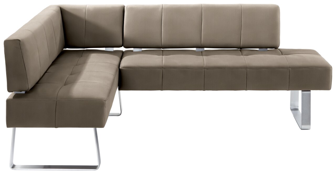 Moderano Eckbank LUPO II Moderne Eckbank in braunem Leder mit Metallbeinen, seitliche Perspektive