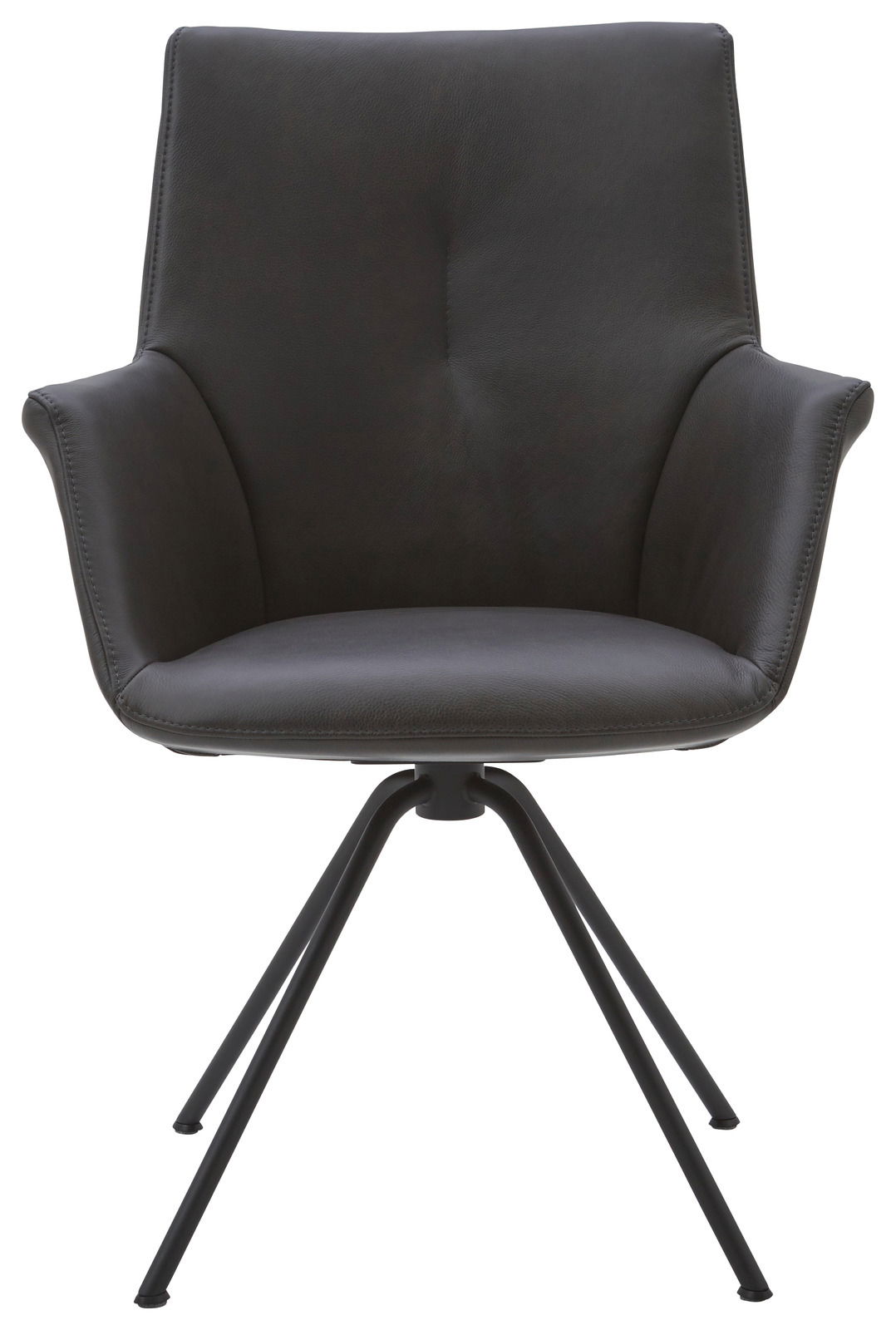 Moderner schwarzer Sessel mit Metallbeinen, Frontalansicht