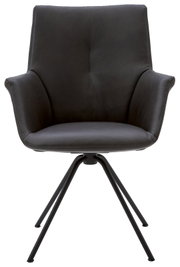 Moderne zwarte fauteuil met metalen poten, vooraanzicht