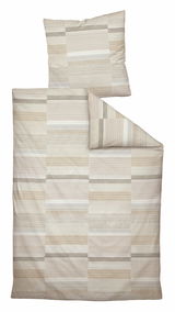 Bettwäsche-Set aus Mako-Satin in Beige- und Brauntönen mit Streifenmuster, Draufsicht