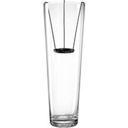 Hohe, schlanke Glasvase mit Kerzeneinsatz, frontal abgebildet.