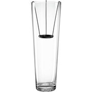 Hohe, schlanke Glasvase mit Kerzeneinsatz, frontal abgebildet.