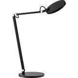 Schwarze Tischleuchte mit modernem, verstellbarem Arm, seitliche Perspektive