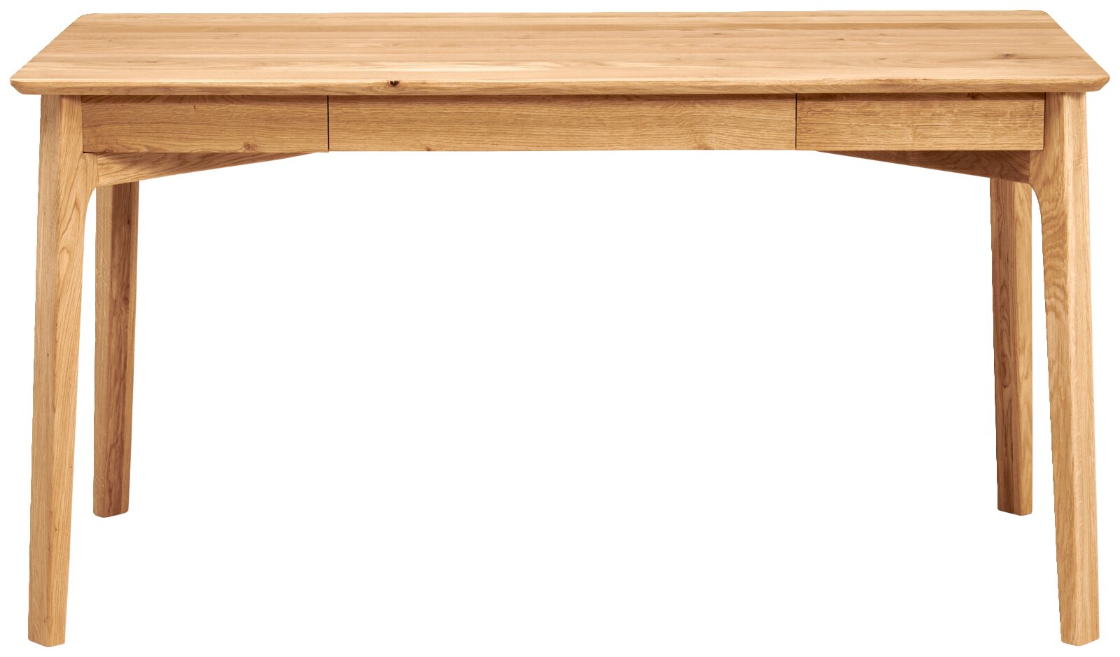 Holzschreibtisch mit zwei Schubladen, Frontalansicht