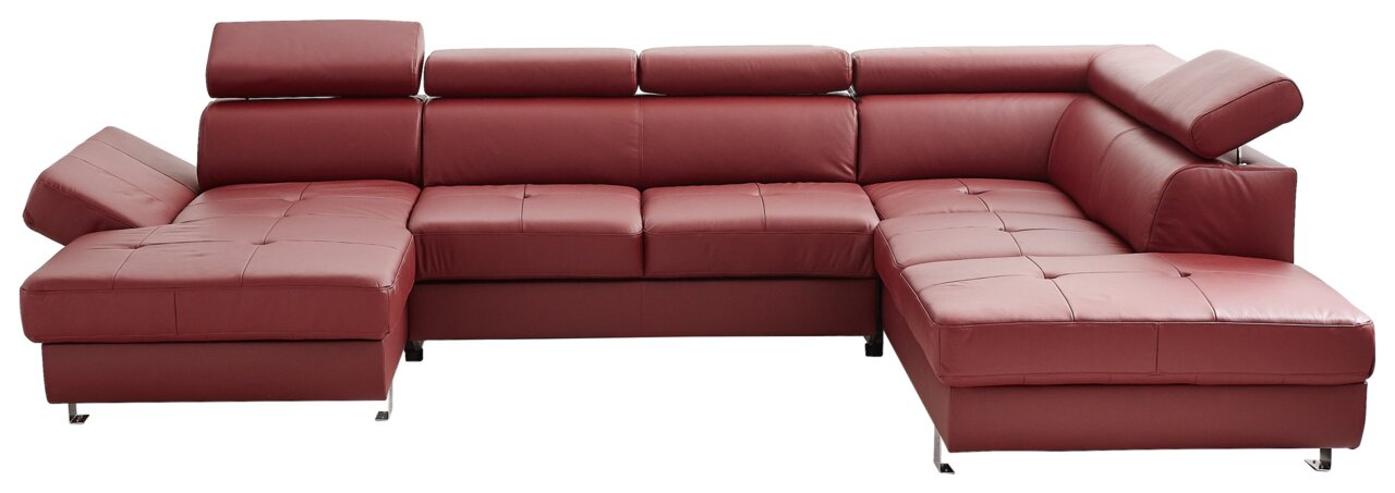 Rote Polsterrundecke in L-Form mit verstellbaren Kopfstützen, Vorderansicht