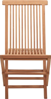 Vorderansicht eines hölzernen Klappstuhls mit vertikalen Streben.