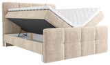Boxbett mit hochgeklappter Matratze und Stauraum, seitliche Perspektive