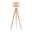 Novel Stehleuchte  Moderne Stehleuchte mit dreibeinigem Holzgestell und rundem, cremefarbenem Lampenschirm, frontal abgebildet.