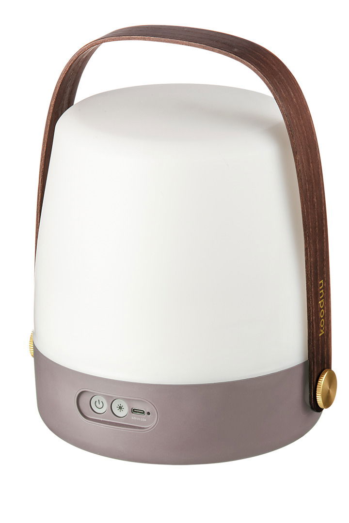 Kooduu LED-Lampe LITE-UP 2.0 mit braunem Tragegriff, Vorderansicht