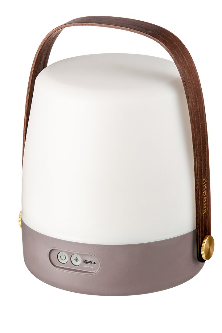 Kooduu LED-Lampe LITE-UP 2.0 mit braunem Tragegriff, Vorderansicht