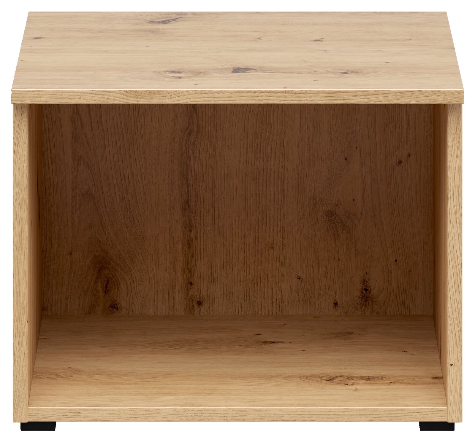 Regalaufsatz aus Holz in natürlicher Holzoptik, frontal betrachtet.