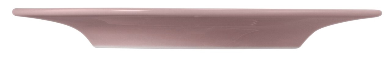 Seitenansicht einer kleinen, rosa Kombi-Untertasse mit glatter Oberfläche.