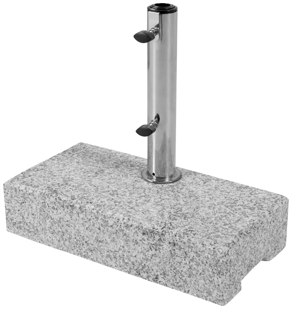 Granit-Sockel mit Edelstahlrohr, seitliche Perspektive