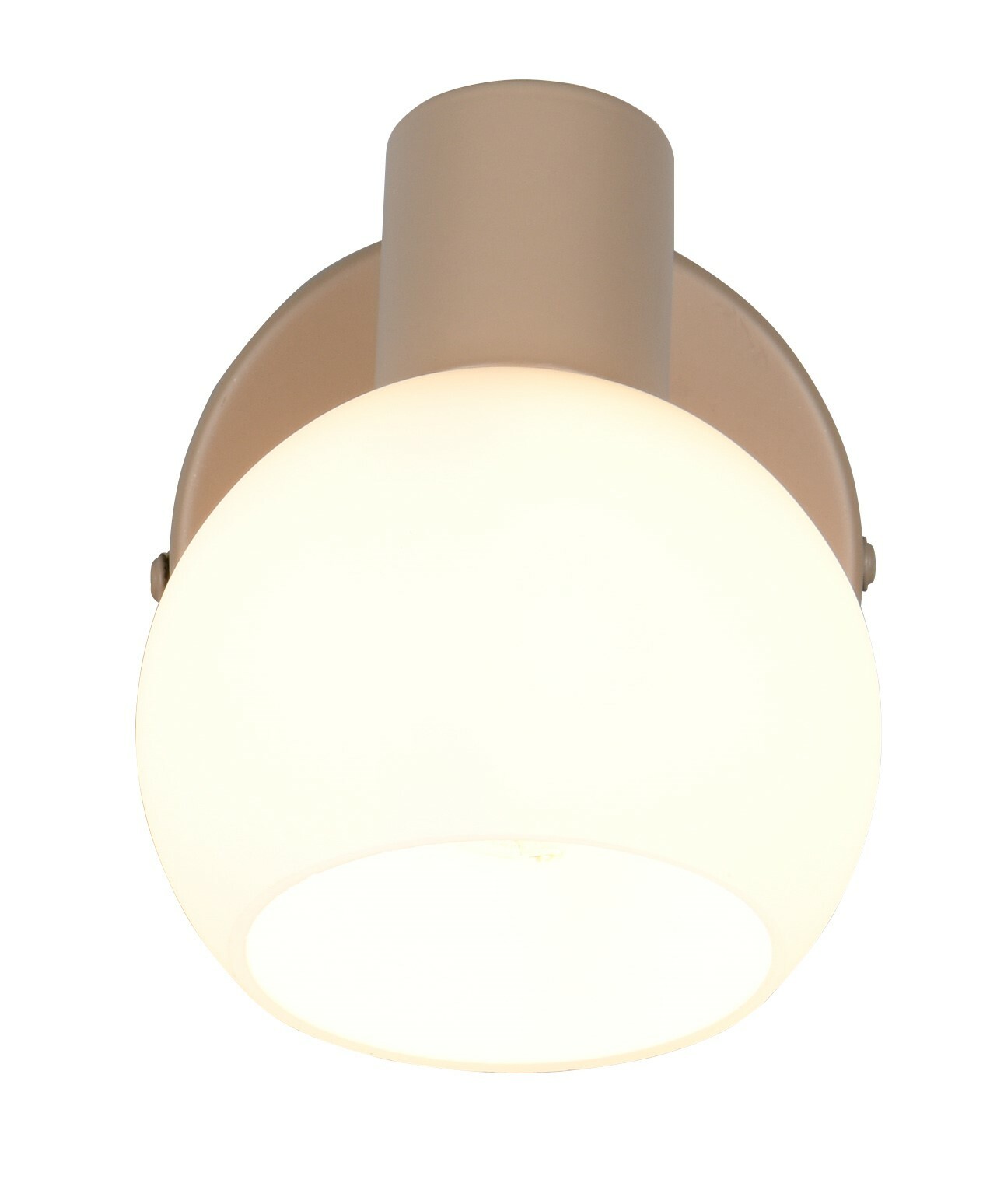 Deckenstrahler BOBA von Reality Leuchten in seitlicher Perspektive, mit rundem, weißem Lampenschirm und schlichtem Design.